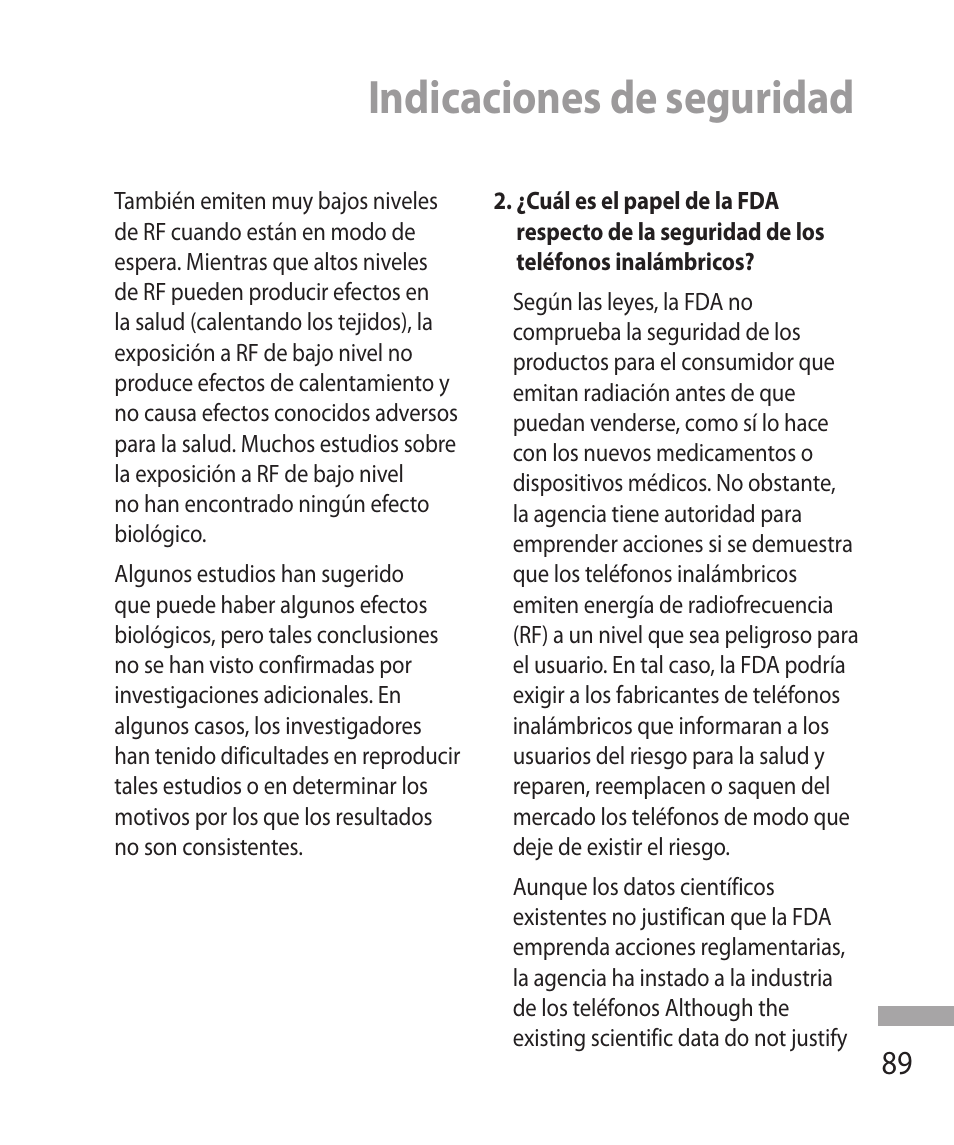 Indicaciones de seguridad | LG 600G User Manual | Page 185 / 204