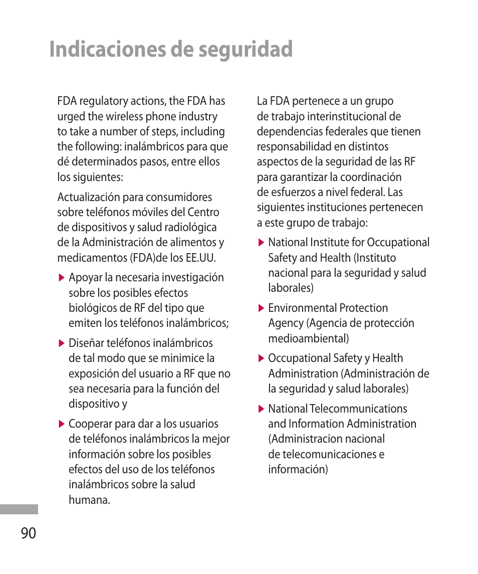 Indicaciones de seguridad | LG 600G User Manual | Page 186 / 204