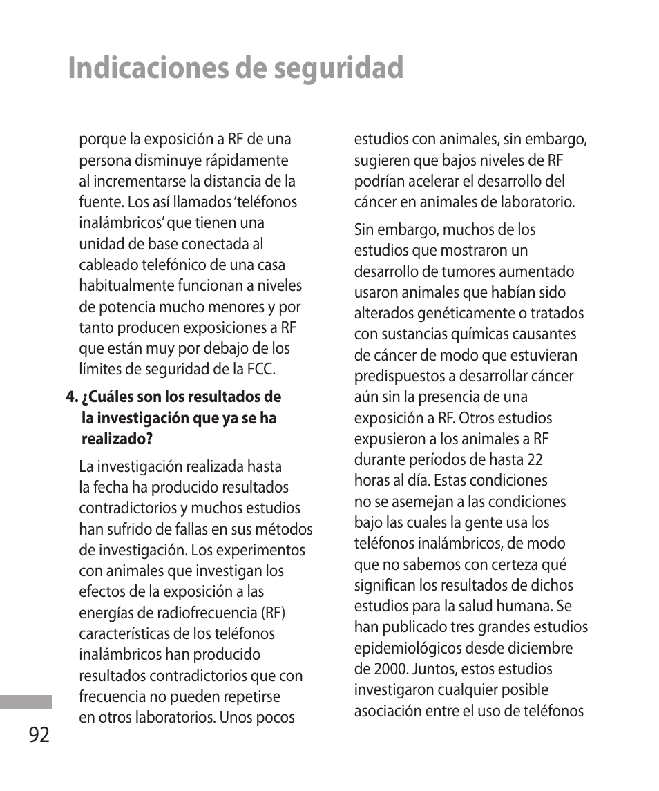 Indicaciones de seguridad | LG 600G User Manual | Page 188 / 204