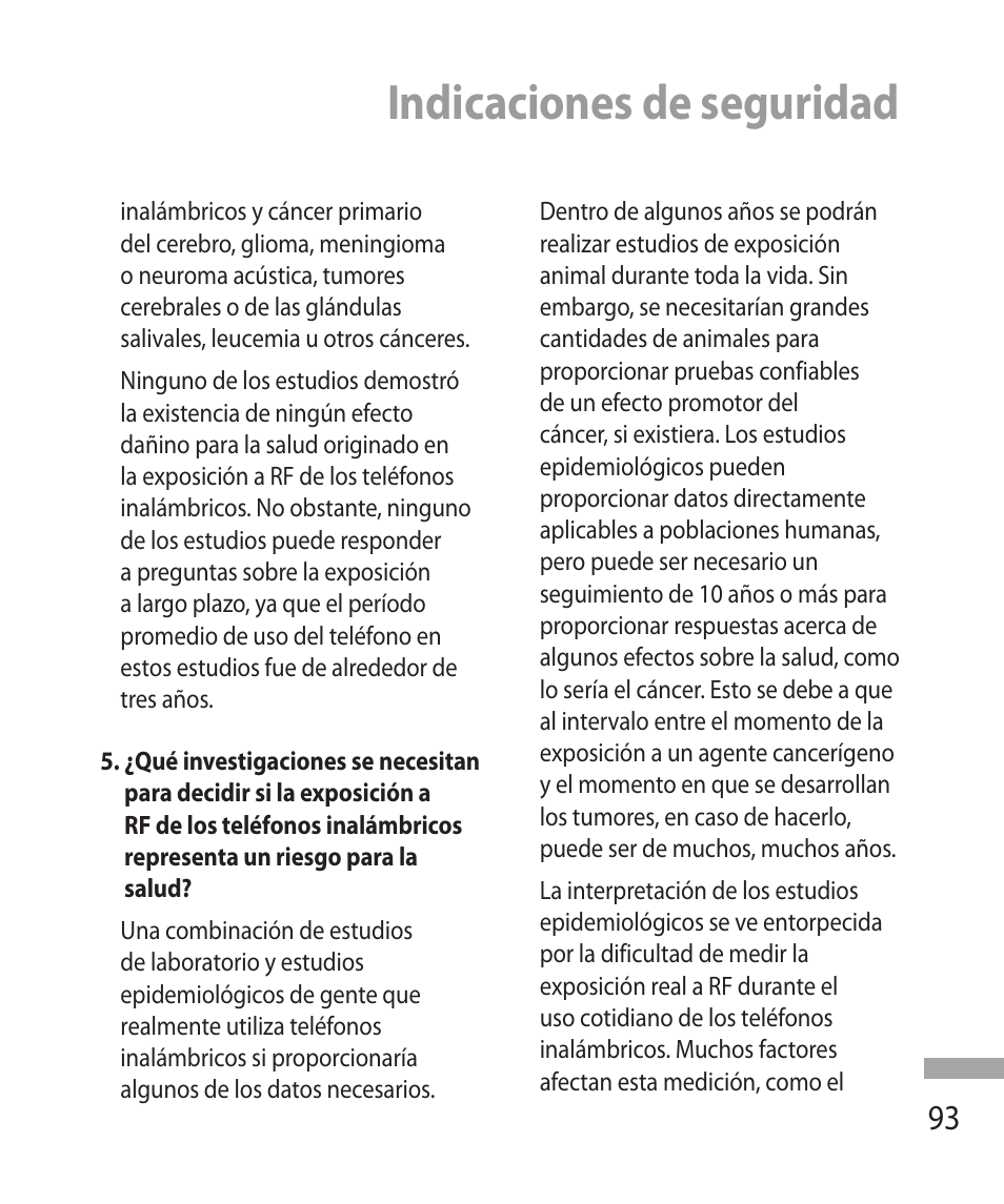 Indicaciones de seguridad | LG 600G User Manual | Page 189 / 204