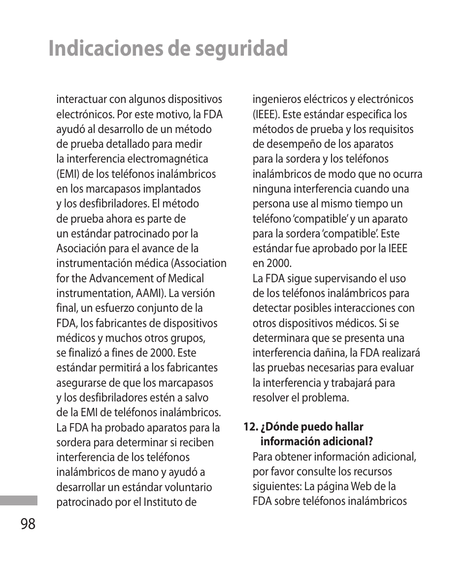 Indicaciones de seguridad | LG 600G User Manual | Page 194 / 204