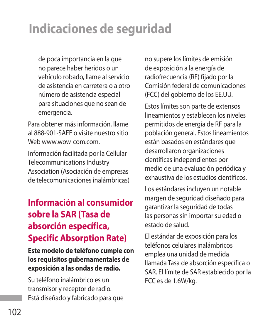 Indicaciones de seguridad | LG 600G User Manual | Page 198 / 204