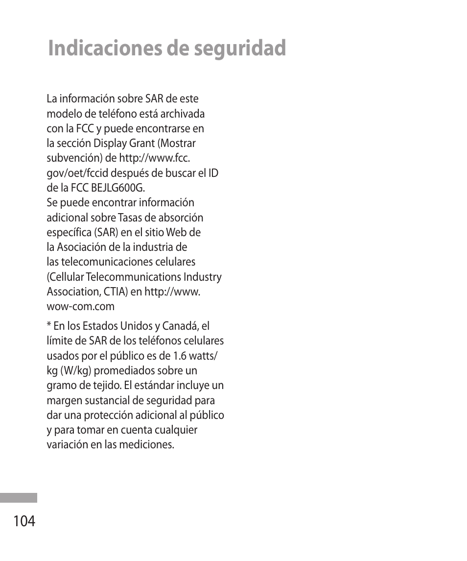 Indicaciones de seguridad | LG 600G User Manual | Page 200 / 204