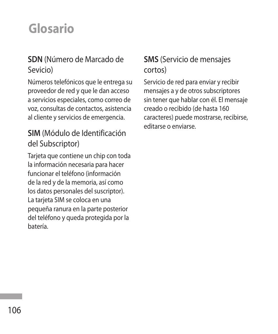 Glosario | LG 600G User Manual | Page 202 / 204