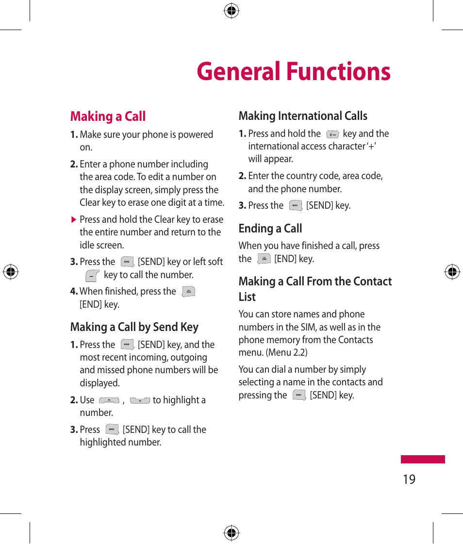 General functions, Making a call | LG 600G User Manual | Page 21 / 204