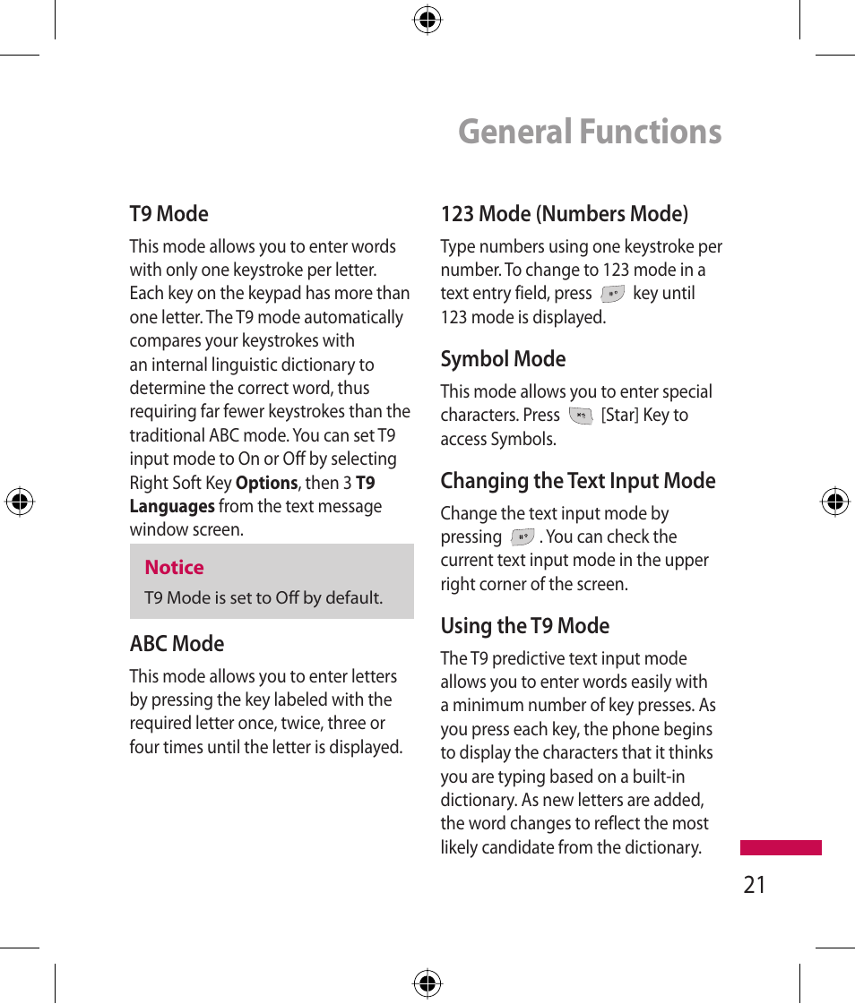 General functions | LG 600G User Manual | Page 23 / 204