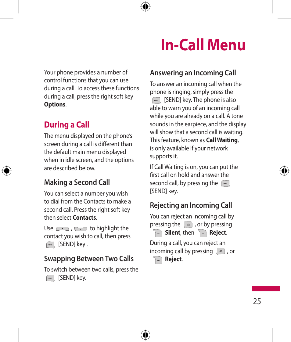 In-call menu, During a call | LG 600G User Manual | Page 27 / 204