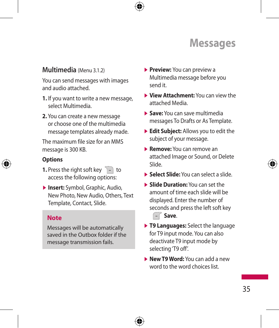 Messages, Multimedia | LG 600G User Manual | Page 37 / 204