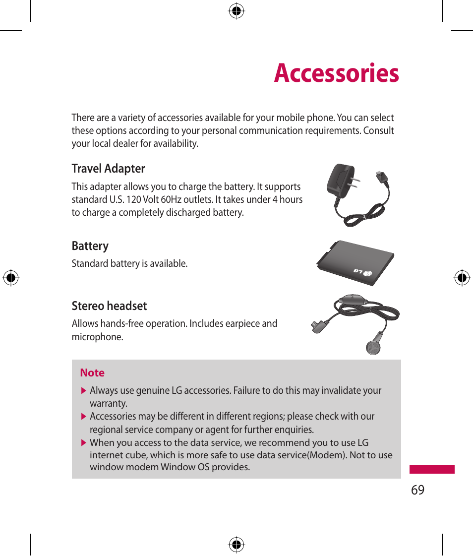 Accessories | LG 600G User Manual | Page 71 / 204