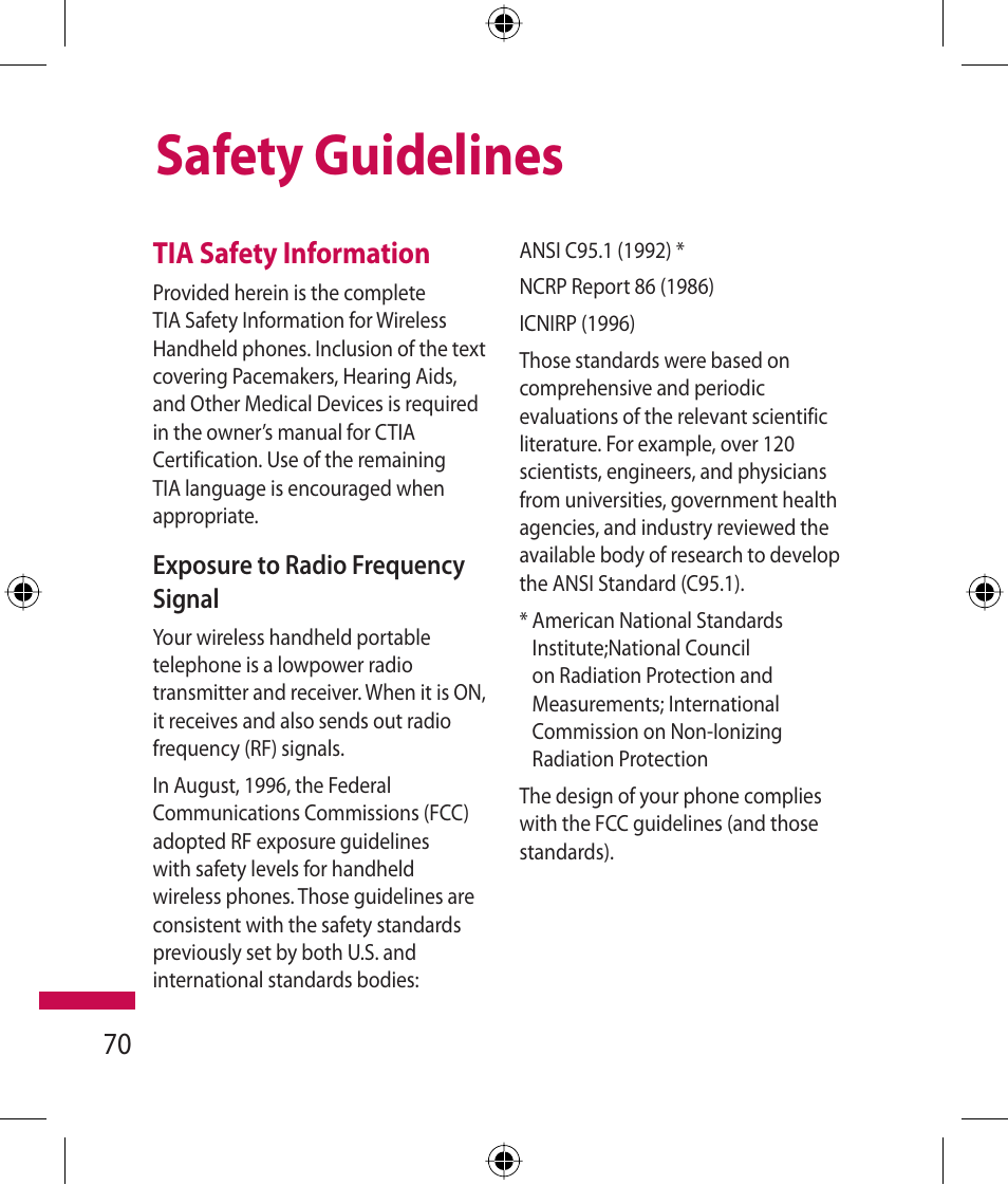 Safety guidelines, Tia safety information | LG 600G User Manual | Page 72 / 204