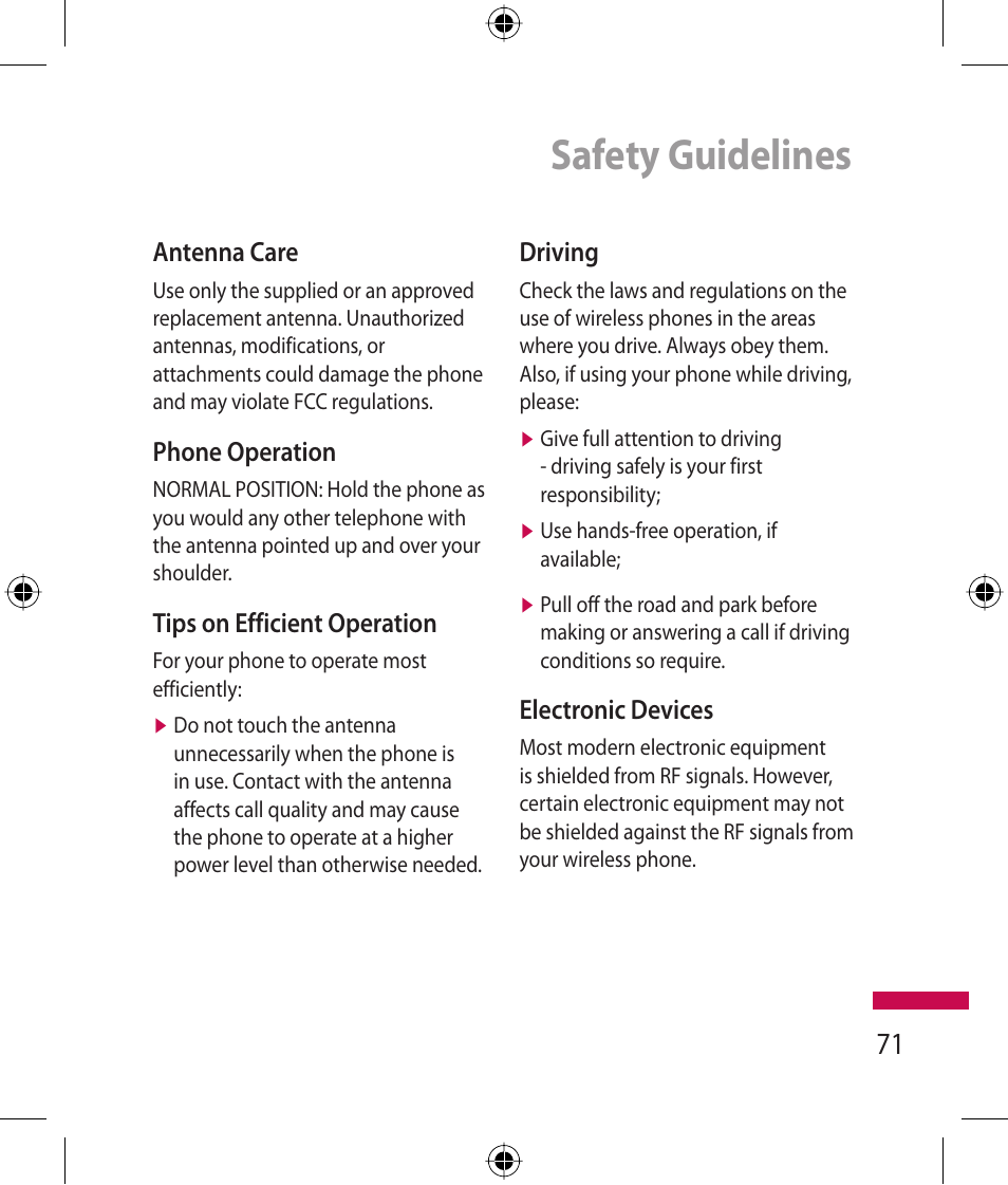 Safety guidelines | LG 600G User Manual | Page 73 / 204