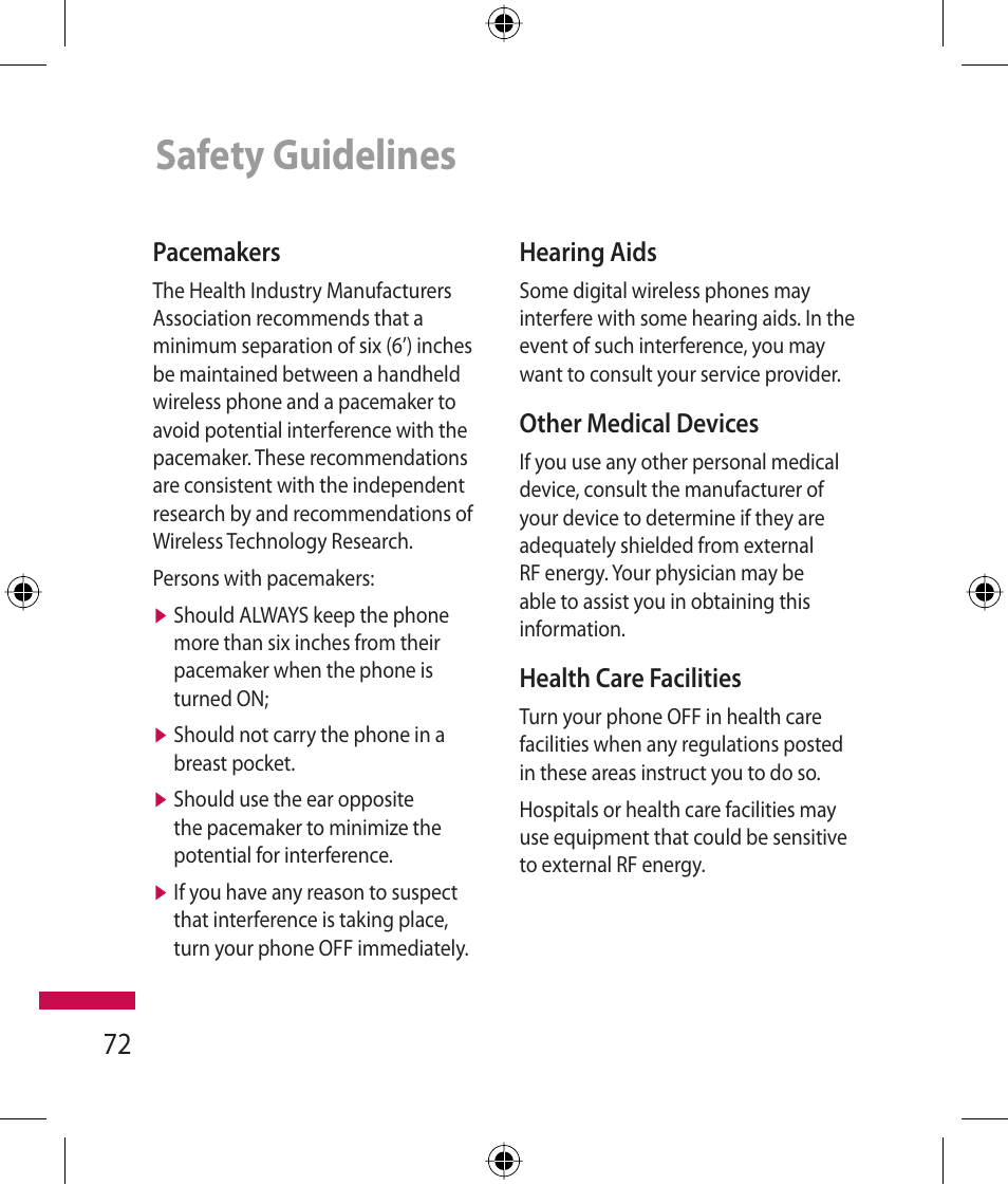 Safety guidelines | LG 600G User Manual | Page 74 / 204