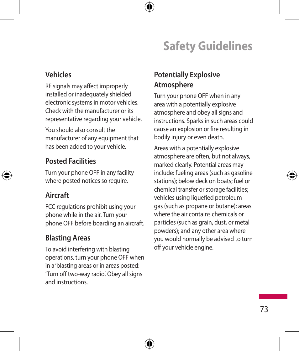 Safety guidelines | LG 600G User Manual | Page 75 / 204