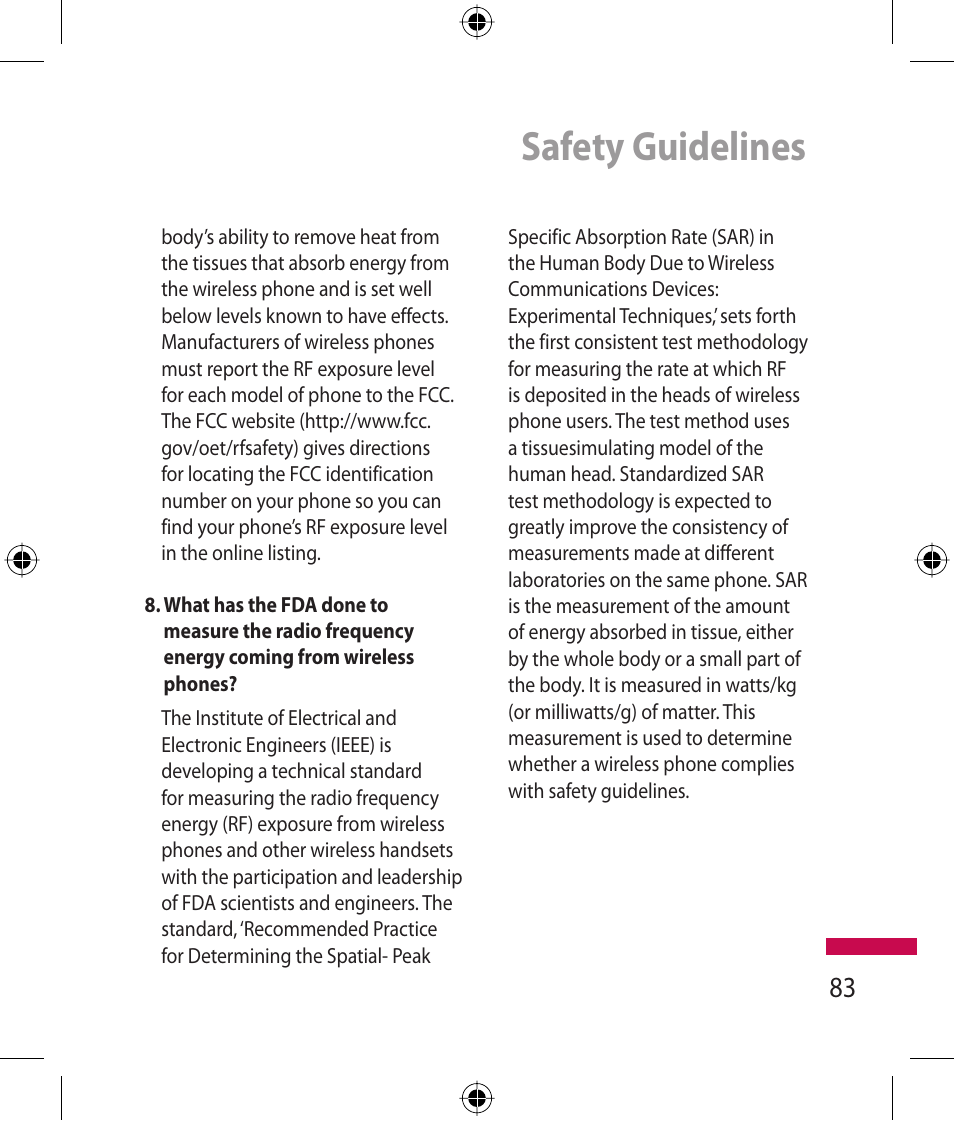 Safety guidelines | LG 600G User Manual | Page 85 / 204