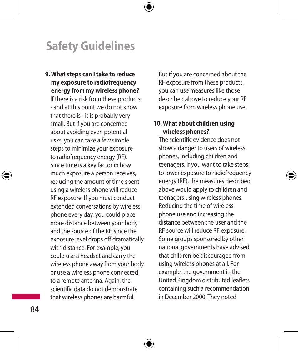 Safety guidelines | LG 600G User Manual | Page 86 / 204