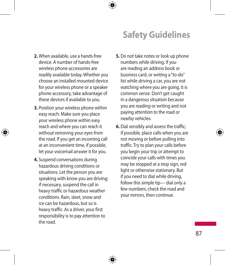 Safety guidelines | LG 600G User Manual | Page 89 / 204