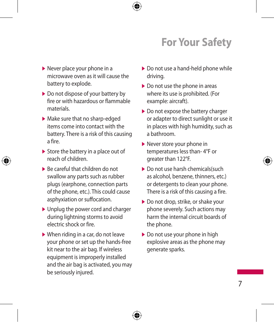 For your safety | LG 600G User Manual | Page 9 / 204