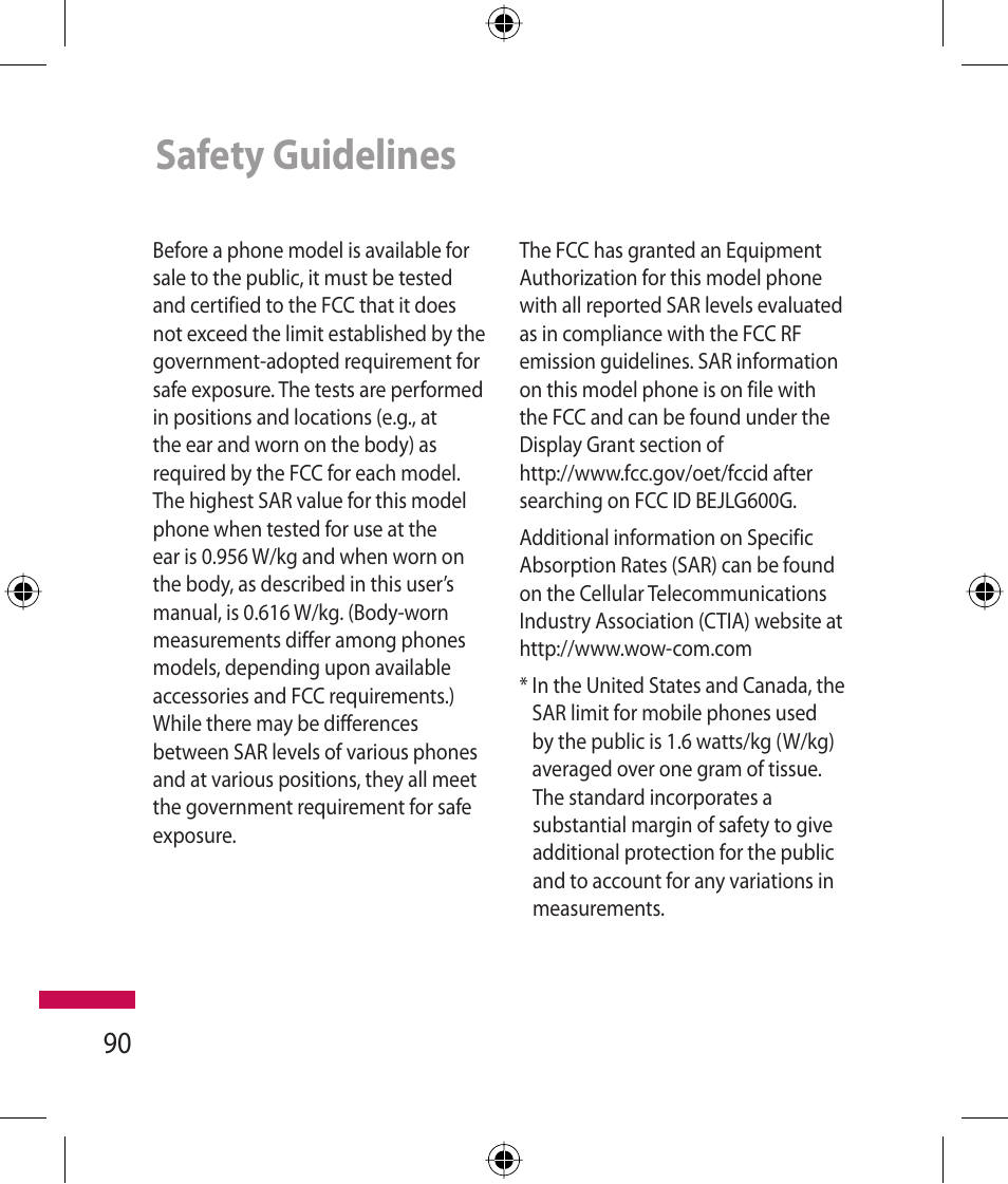 Safety guidelines | LG 600G User Manual | Page 92 / 204