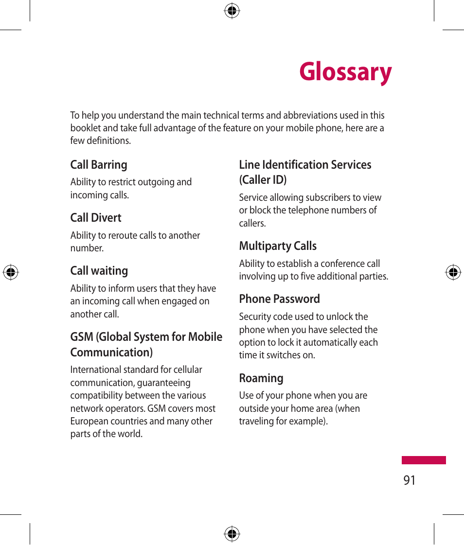 Glossary | LG 600G User Manual | Page 93 / 204