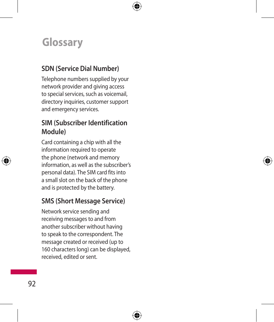 Glossary | LG 600G User Manual | Page 94 / 204