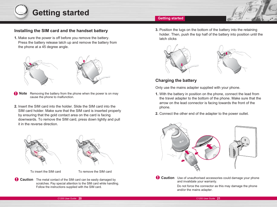 Getting started | LG C1200 User Manual | Page 11 / 49