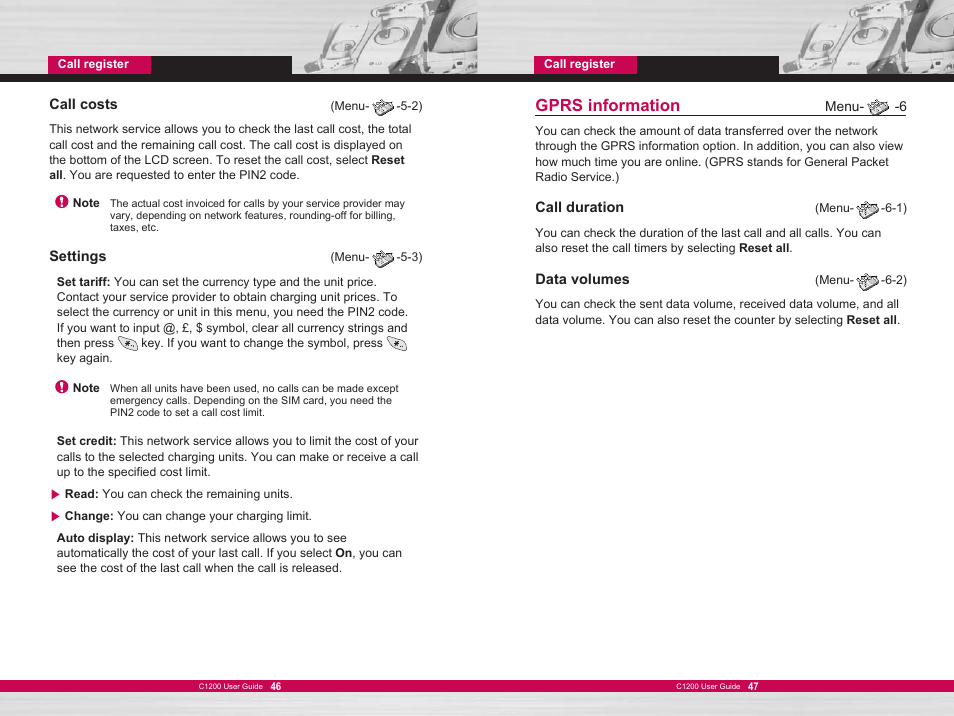 Gprs information | LG C1200 User Manual | Page 24 / 49