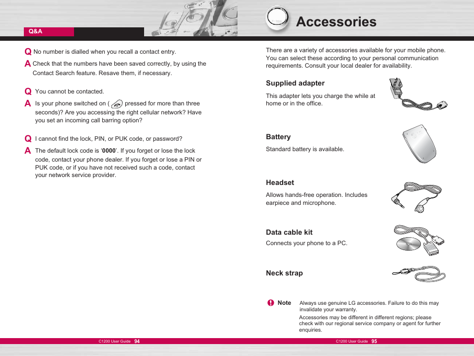 Accessories | LG C1200 User Manual | Page 48 / 49