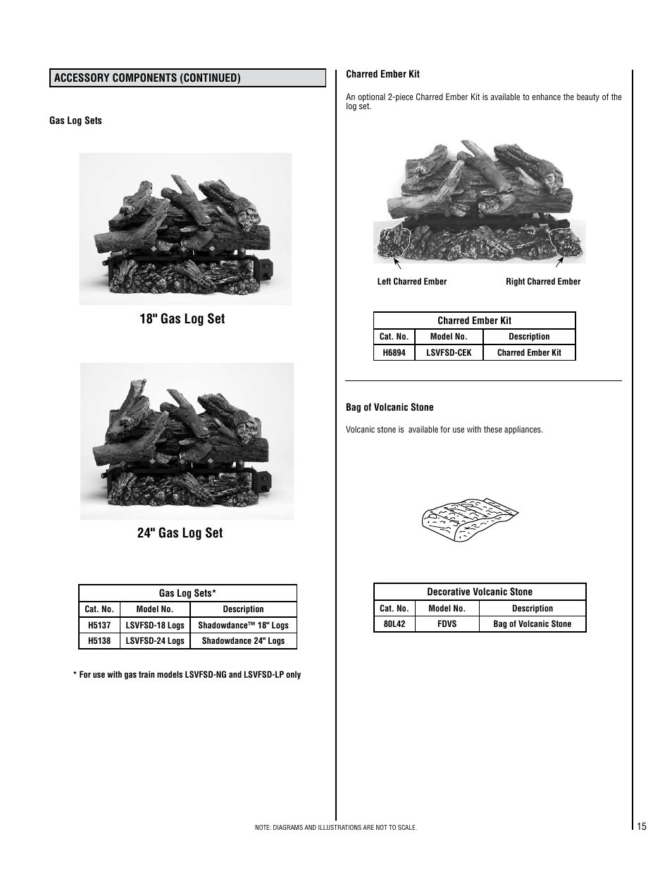 18" gas log set 24" gas log set | LG SHADOWDANCE LSVFSD-LP User Manual | Page 15 / 20