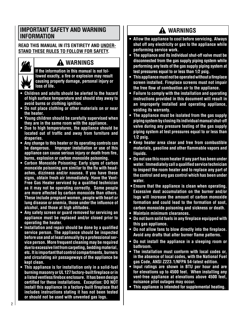 Important safety and warning information, Warnings | LG SHADOWDANCE LSVFSD-LP User Manual | Page 2 / 20