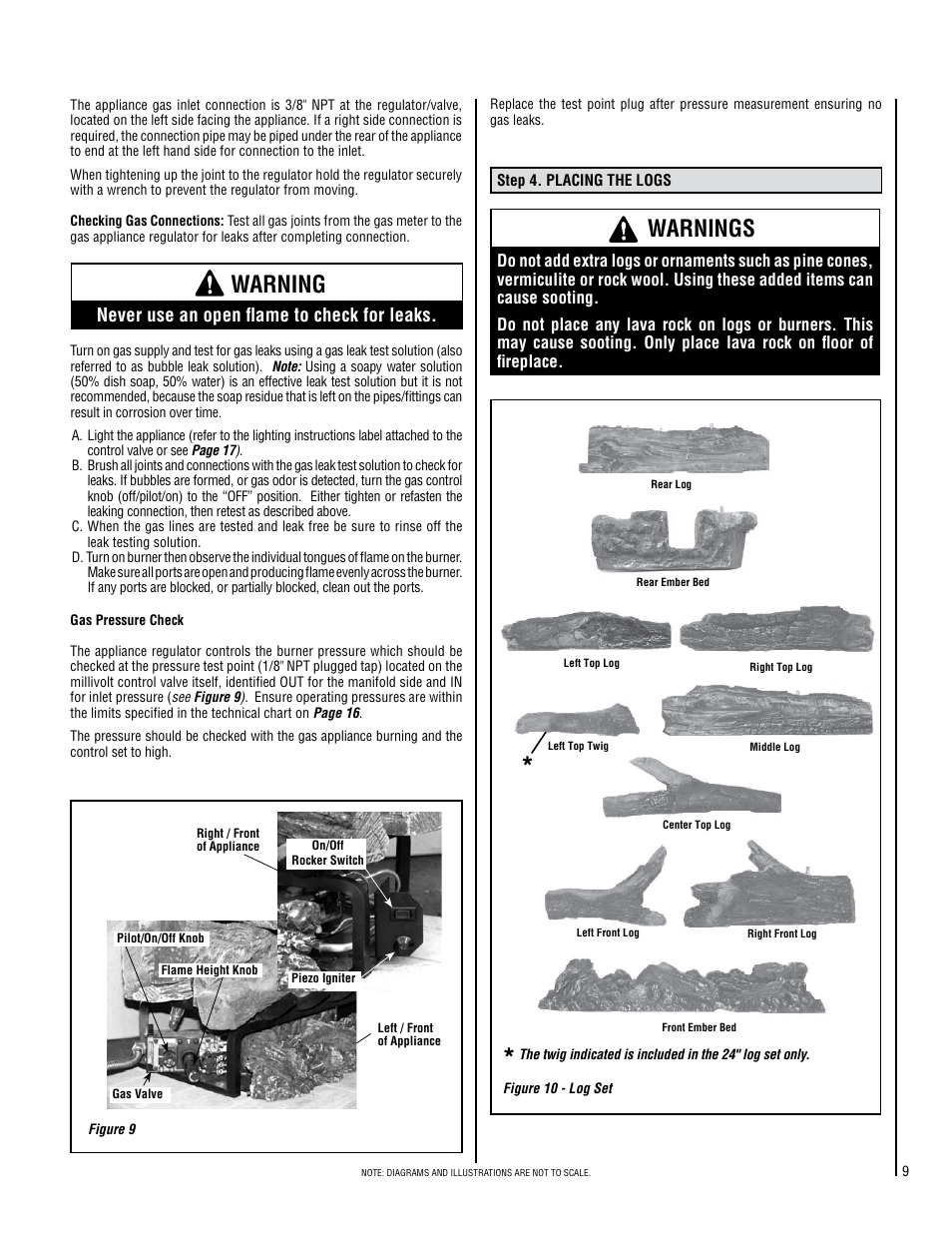 Warning, Warnings, Never use an open flame to check for leaks | LG SHADOWDANCE LSVFSD-LP User Manual | Page 9 / 20