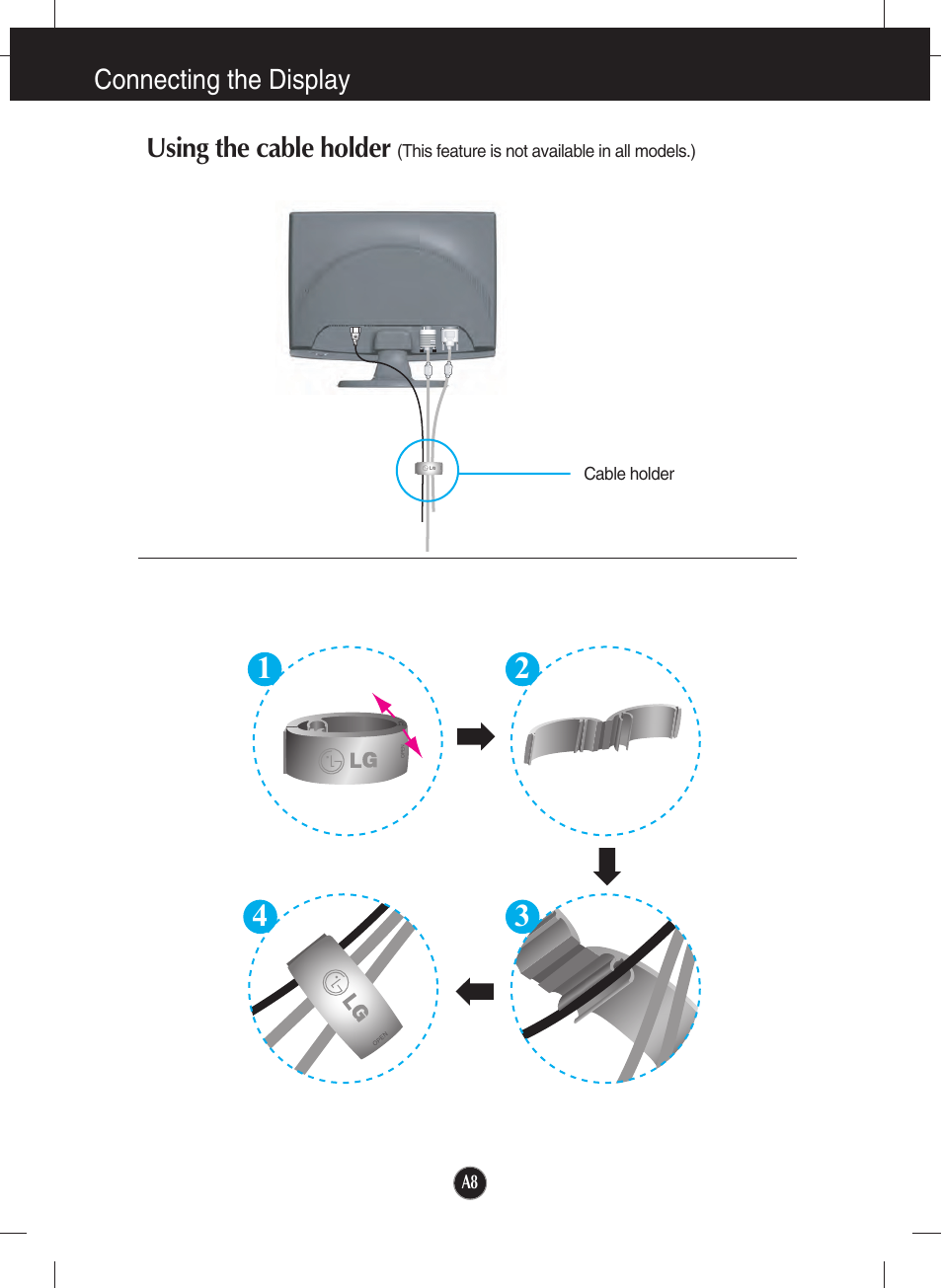 Using the cable holder, Connecting the display | LG W2343T User Manual | Page 9 / 28
