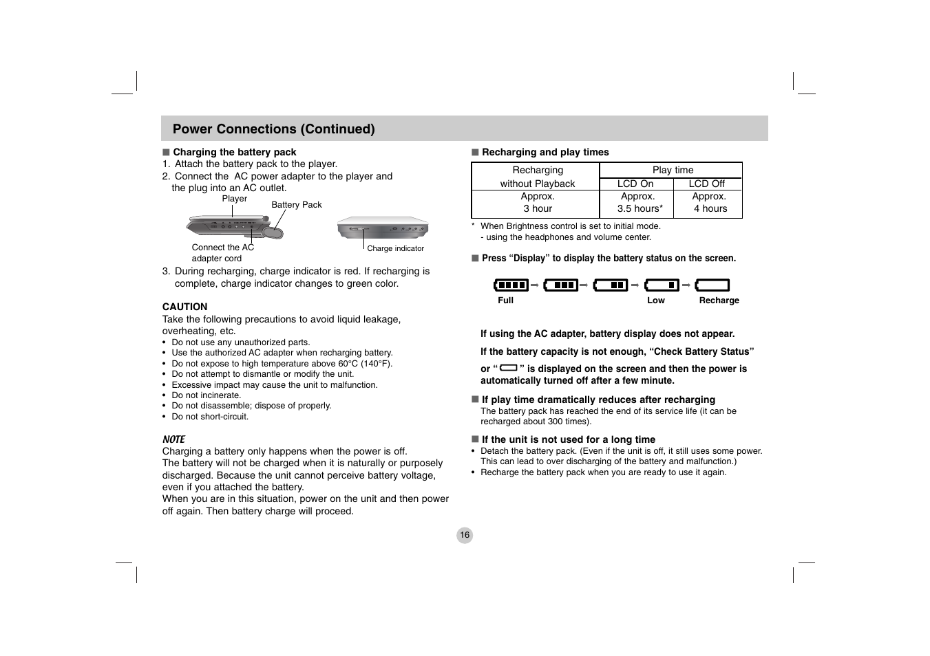 Power connections (continued) | LG DP771 User Manual | Page 16 / 44
