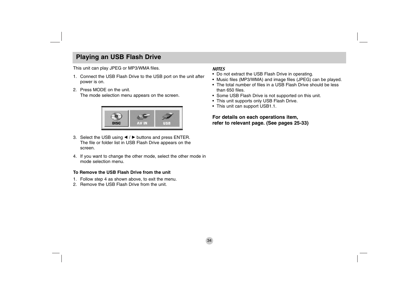 Playing an usb flash drive | LG DP771 User Manual | Page 34 / 44