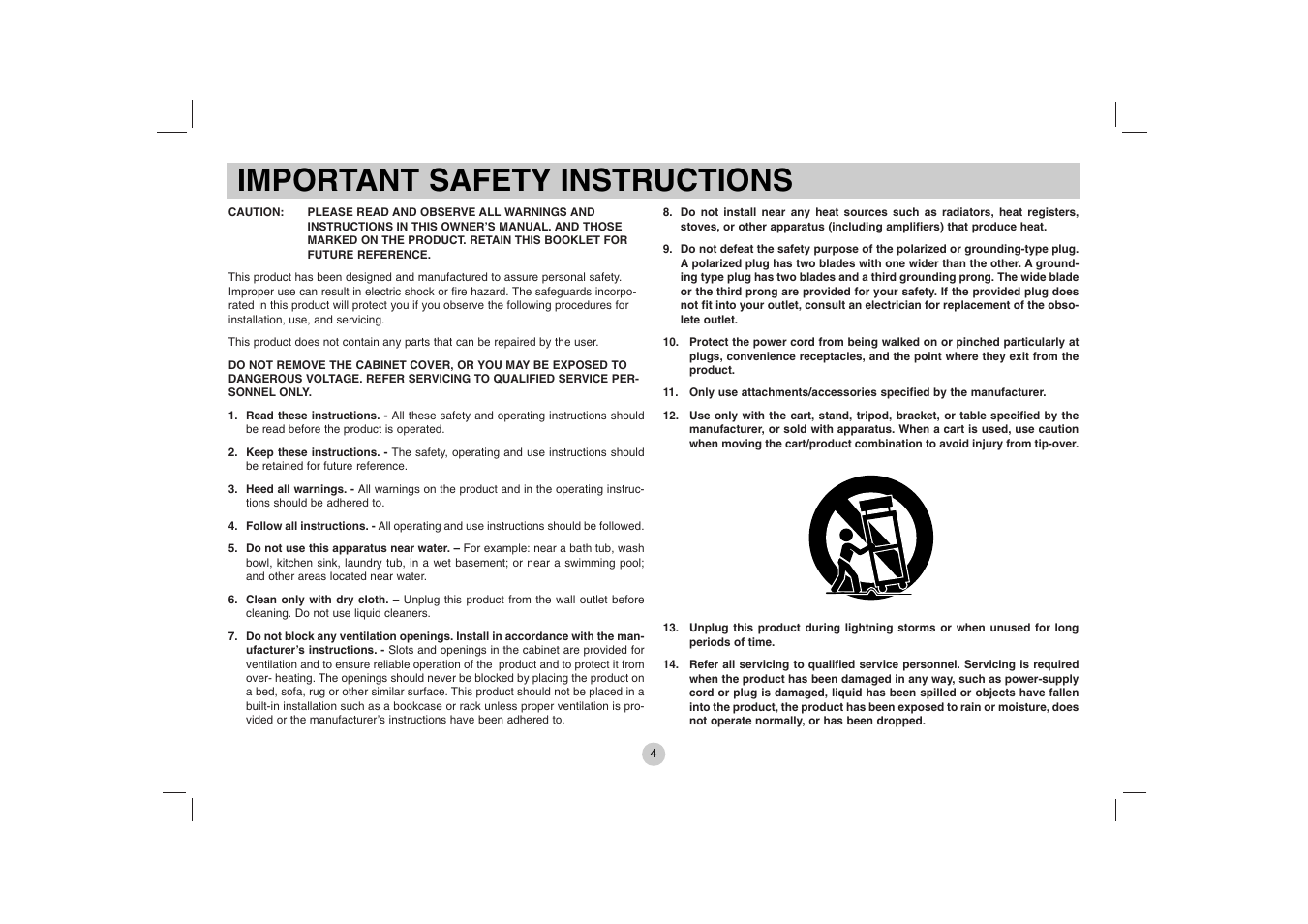 Important safety instructions | LG DP771 User Manual | Page 4 / 44