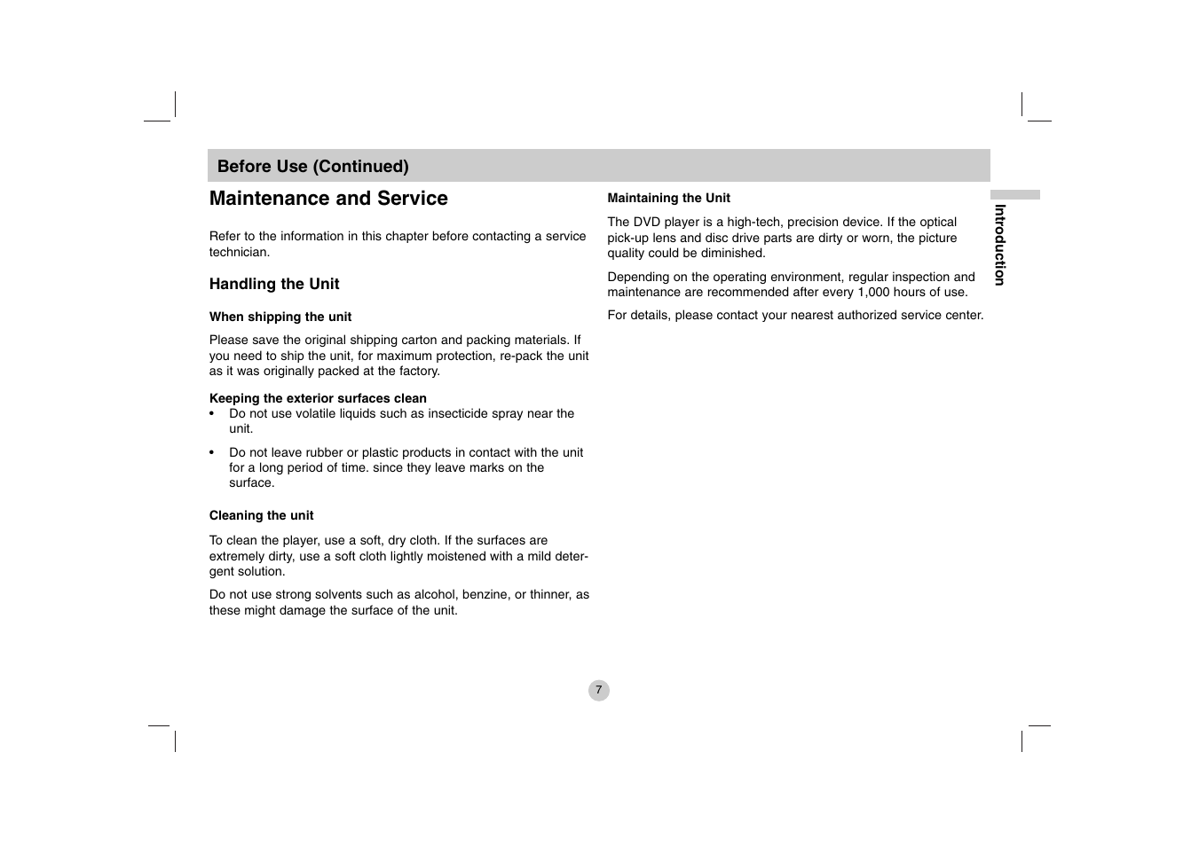 Maintenance and service | LG DP771 User Manual | Page 7 / 44