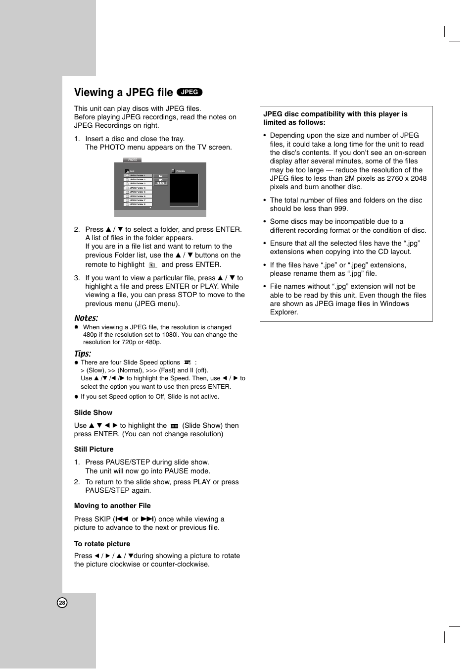 Viewing a jpeg file | LG LH-E9674 User Manual | Page 28 / 40