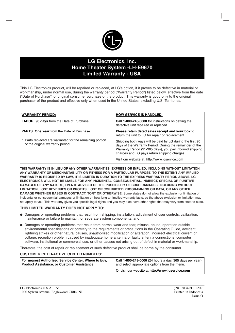 LG LH-E9674 User Manual | Page 40 / 40