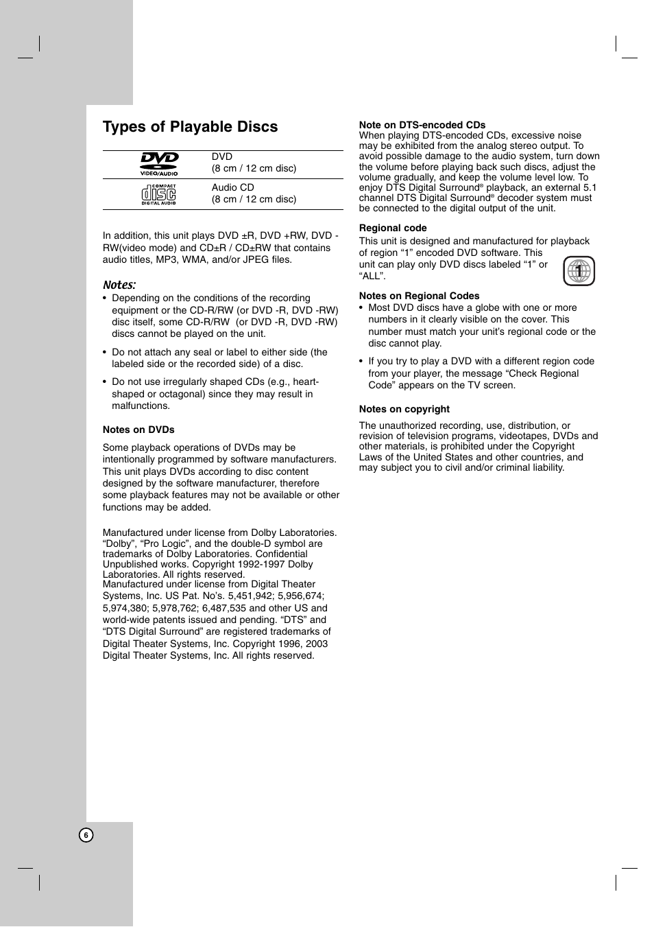 Types of playable discs | LG LH-E9674 User Manual | Page 6 / 40