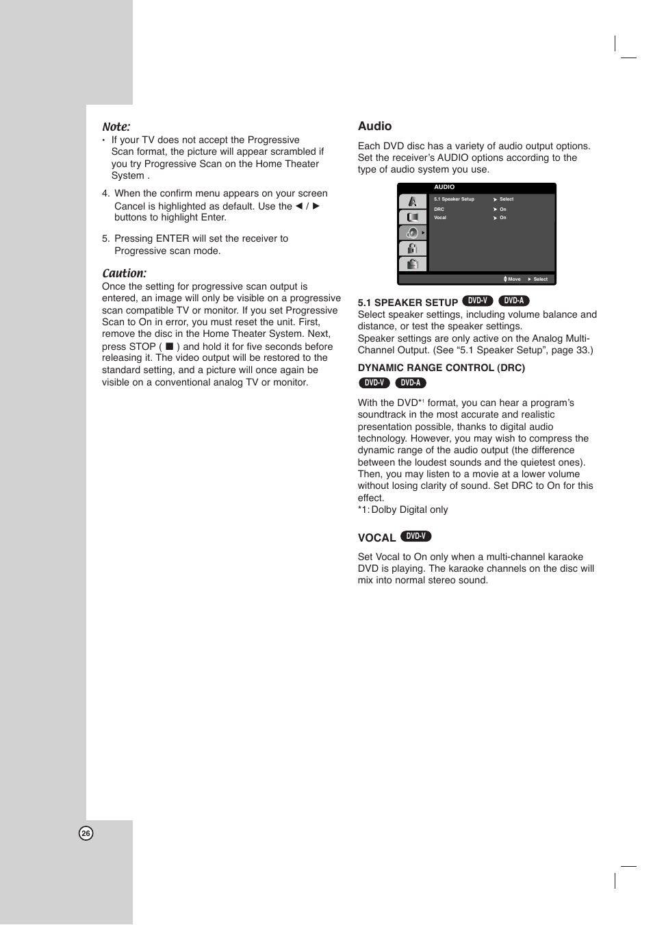 Audio, Vocal | LG LHX-557 User Manual | Page 26 / 56