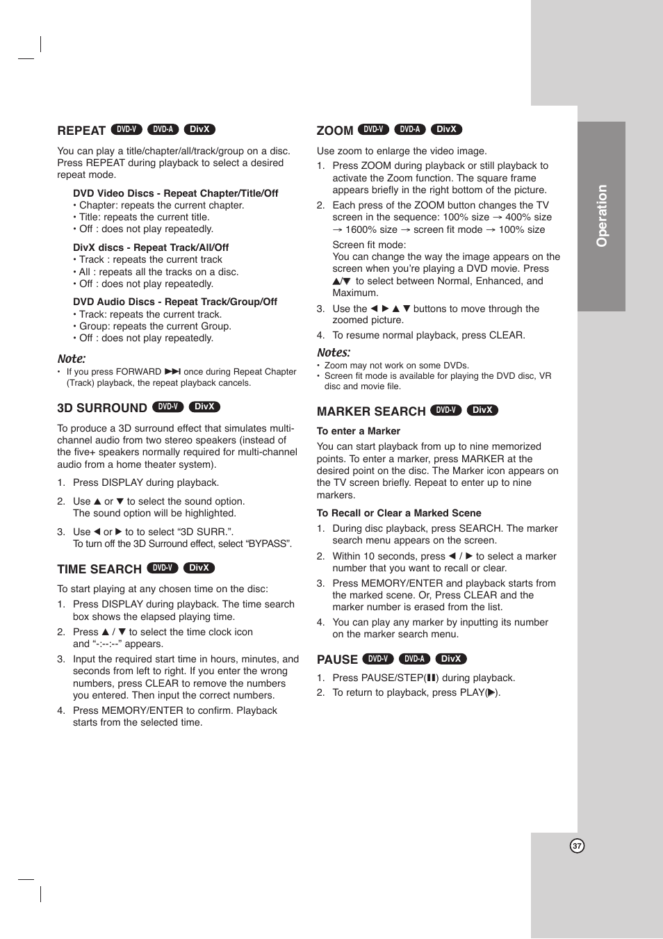 Operation | LG LHX-557 User Manual | Page 37 / 56