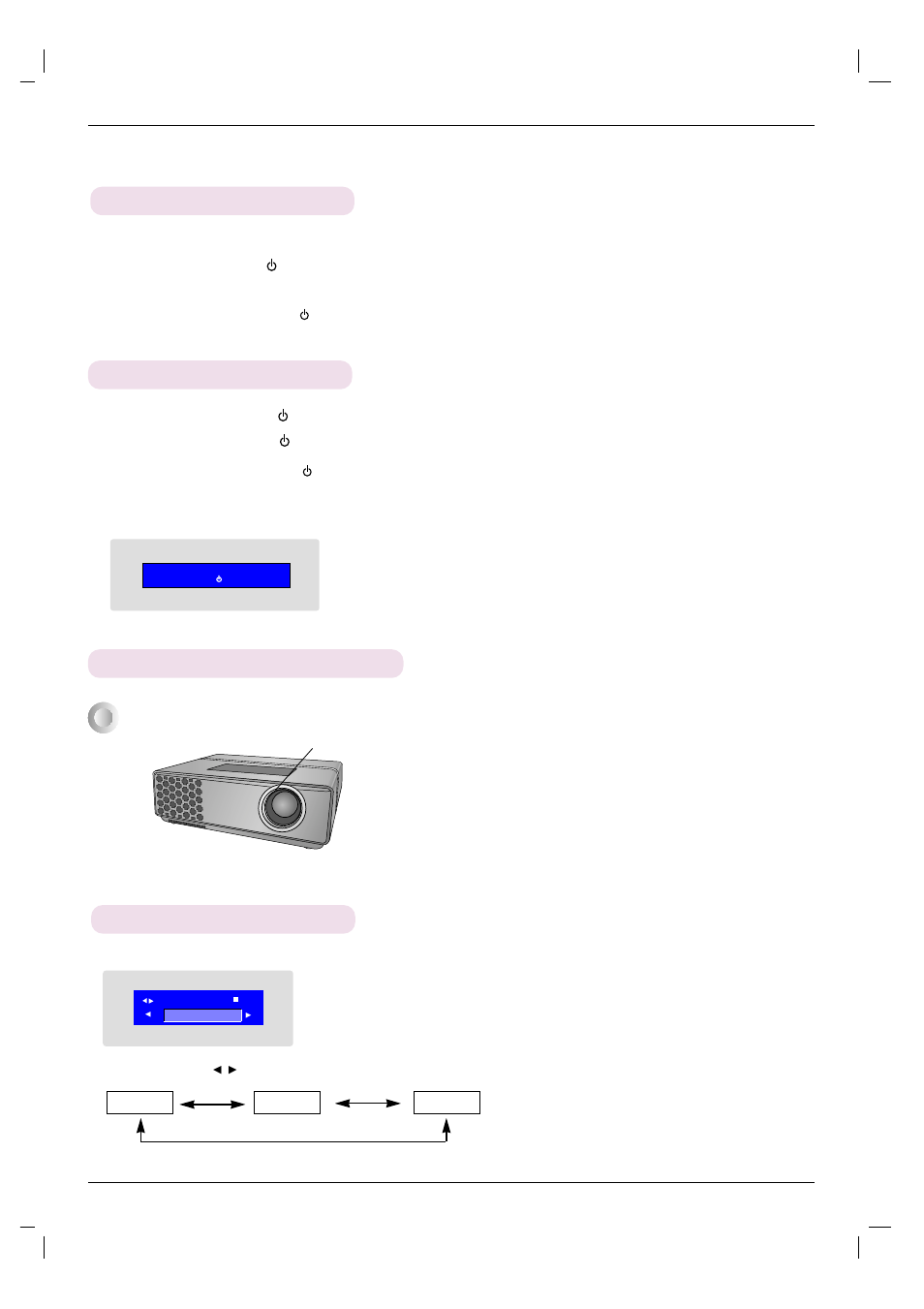 Turning on the projector, Turning off the projector, Focus and position of the screen image | Selecting source mode | LG HS101 User Manual | Page 14 / 26