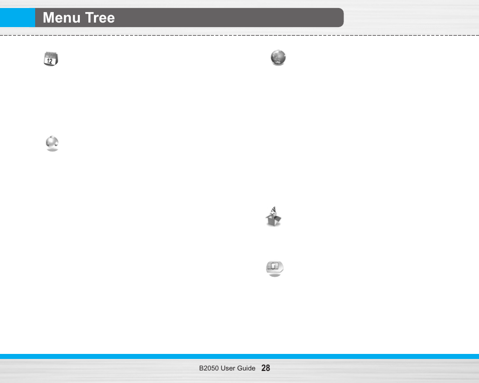 Menu tree | LG B2050 User Manual | Page 29 / 73