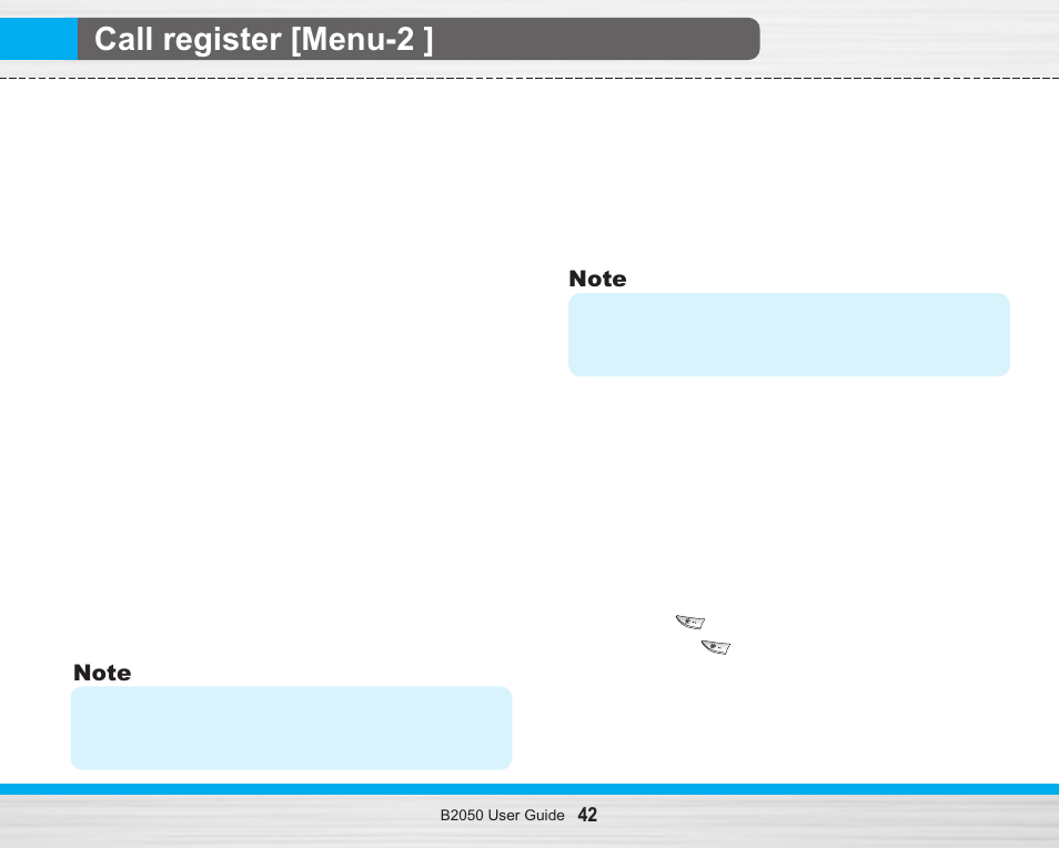 Call register [menu-2, Delete recent calls [menu-2-4, Call charges [menu-2-5 | LG B2050 User Manual | Page 43 / 73