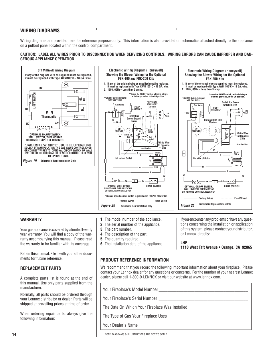 Wiring diagrams, Warranty, Replacement parts | Product reference information | LG LENNOX MPB3328CNE User Manual | Page 14 / 28