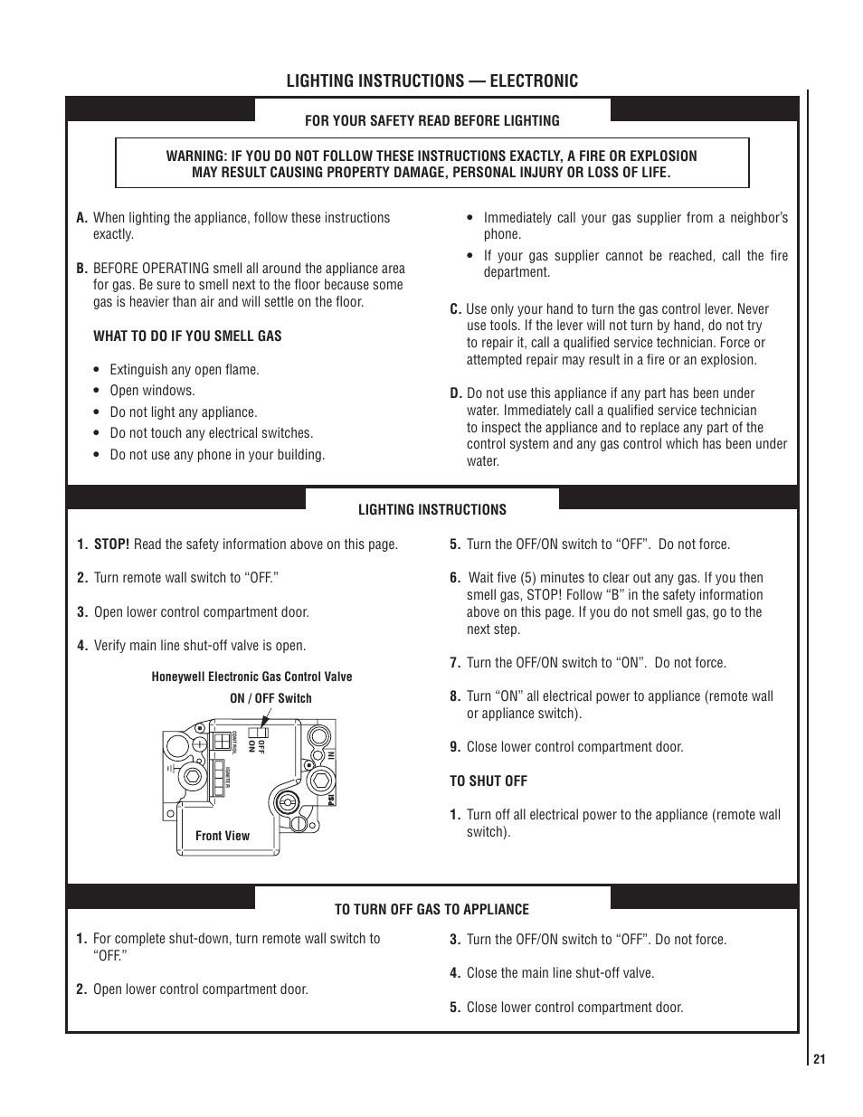 Lighting instructions — electronic | LG LENNOX MPB3328CNE User Manual | Page 21 / 28