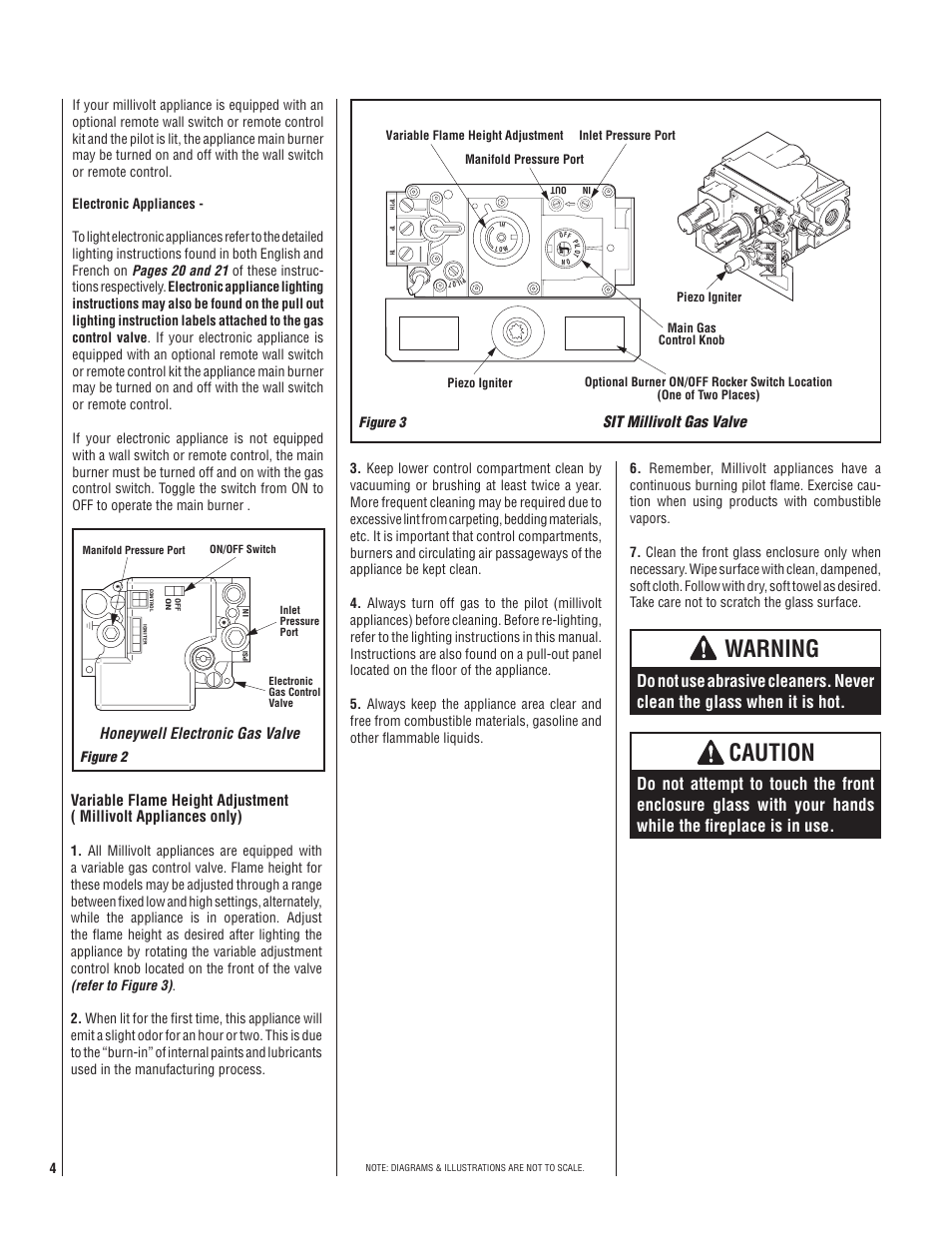 Warning, Caution, Honeywell electronic gas valve | Sit millivolt gas valve | LG LENNOX MPB3328CNE User Manual | Page 4 / 28