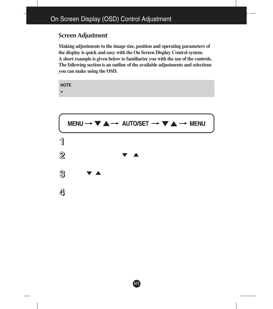 On screen display (osd) control adjustment, Screen adjustment | LG W2253TQ User Manual | Page 12 / 28