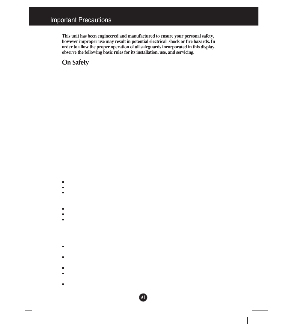 Important precautions, On safety | LG W2253TQ User Manual | Page 2 / 28
