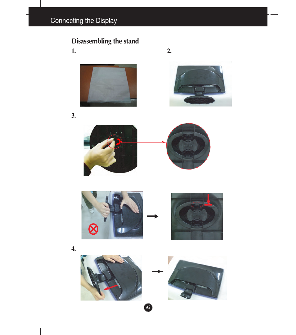 Disassembling the stand, Connecting the display disassembling the stand | LG W2253TQ User Manual | Page 6 / 28