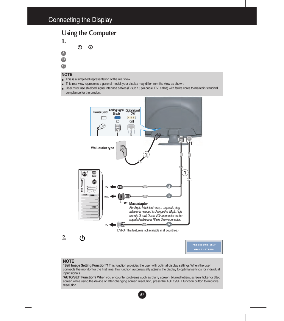 Using the computer, Connecting the display | LG W2253TQ User Manual | Page 8 / 28